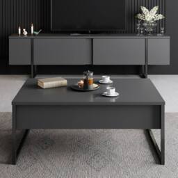 CALICOSY LUXURY TV Stand With 2 Drop-Down Doors, 180 Cm Wide in Charcoal - thumbnail 6