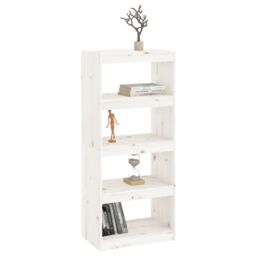 Berkfield Home Book Cabinet/Room Divider White 60x30x135.5 cm Solid Wood Pine - thumbnail 4