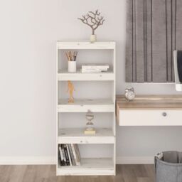 Berkfield Home Book Cabinet/Room Divider White 60x30x135.5 cm Solid Wood Pine - thumbnail 3
