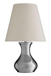 Orsina Chrome Table Lamp With EU Plug, Reflective Chrome Base & White Tapered Shade, Bedside Light for Bedrooms - thumbnail 2