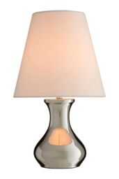 Orsina Chrome Table Lamp With EU Plug, Reflective Chrome Base & White Tapered Shade, Bedside Light for Bedrooms - thumbnail 3
