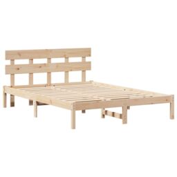 Berkfield Home Bed Frame with Headboard 150x200 cm Solid Wood Pine in Brown - thumbnail 2