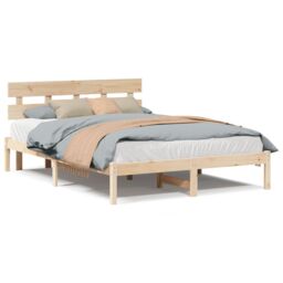Berkfield Home Bed Frame with Headboard 150x200 cm Solid Wood Pine in Brown - thumbnail 4