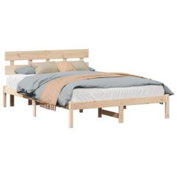 Berkfield Home Bed Frame with Headboard 150x200 cm Solid Wood Pine in Brown - thumbnail 3