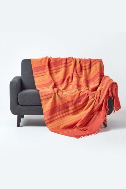Homescapes Cotton Morocco Striped Throw in Terracotta - Size: 255 cm x 360 cm - image 1