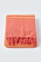 Homescapes Cotton Morocco Striped Throw in Terracotta - Size: 255 cm x 360 cm - thumbnail 2
