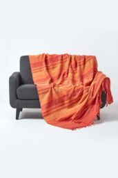 Homescapes Cotton Morocco Striped Throw in Terracotta - Size: 255 cm x 360 cm - thumbnail 1