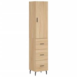 Berkfield Home Highboard Sonoma Oak 34.5x34x180 cm Engineered Wood in Light Oak - thumbnail 3