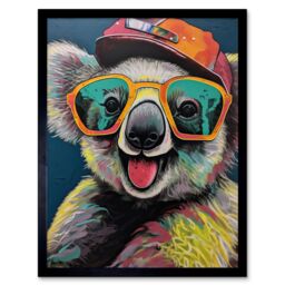 "Artery8 Wall Art Print Happy Koala Bear Sunglasses & Hat Modern Pop Art Framed in Black - Size: W12"" x H16""" - thumbnail 1