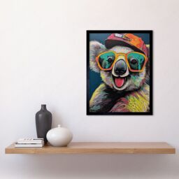 "Artery8 Wall Art Print Happy Koala Bear Sunglasses & Hat Modern Pop Art Framed in Black - Size: W12"" x H16""" - thumbnail 2