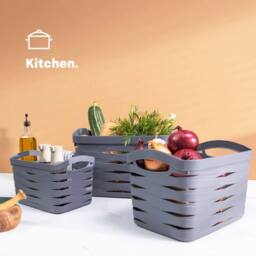 EONLION Medium Storage Basket 13L Grey Woven Plastic - Size: 500mm - thumbnail 5