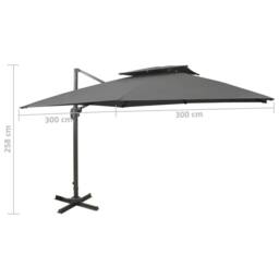 Berkfield Home Durable Cantilever Umbrella with Double Top 300x300 cm Anthracite in Dark Grey - thumbnail 9