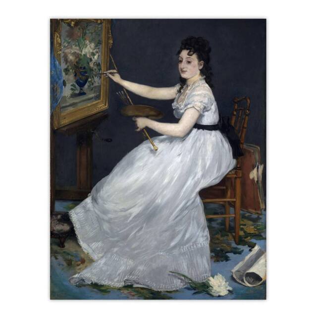 "Artery8 Portrait of Painter Eva Gonzales Manet Vintage Wall Art Print Poster in Blue - Size: W18"" x H24""" - image 1