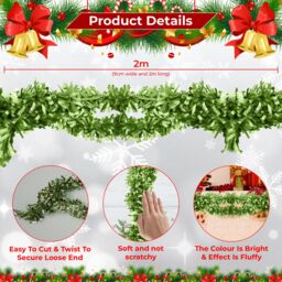 Neel Blue Christmas Shiny Metallic Chunky Tinsel Garland, 6.5ft in Bright Green - thumbnail 2