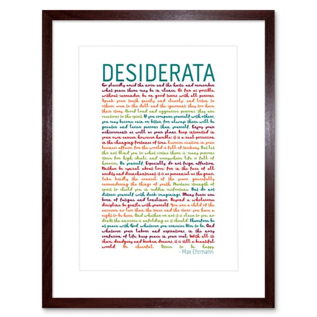 "Artery8 Wall Art Print Desiderata Rainbow Words Ehrmann Typography Framed in Brown - Size: W7"" x H9""" - image 1