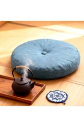 Living and Home Bohemian Style Detachable Round Floor Cushion in Light Blue - thumbnail 3
