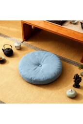 Living and Home Bohemian Style Detachable Round Floor Cushion in Light Blue - thumbnail 2