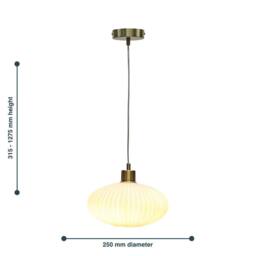 First Choice Lighting Set of 2 Baton - White Ribbed Oval Glass with Satin Brass Pendants - thumbnail 8