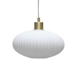 First Choice Lighting Set of 2 Baton - White Ribbed Oval Glass with Satin Brass Pendants - thumbnail 7
