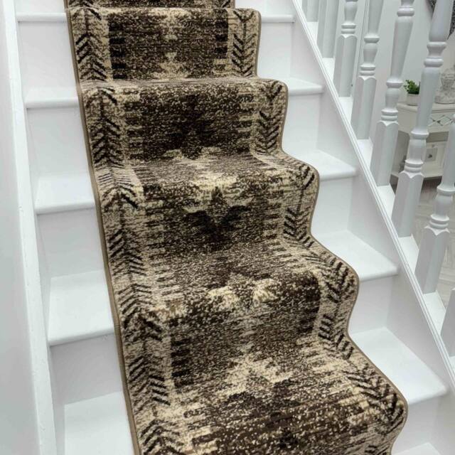 runrug Stair Runner Carpet for Staircases - Soft & Comfy, 9mm - 'Native' in Brown - Size: 70 cm x 600 cm - image 1