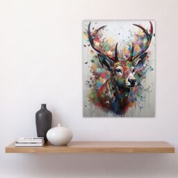 "Artery8 Wall Art Print The Butterfly Stag Abstract Soft Pastel Colours Deer Ink Splat Poster - Size: W24"" x H32""" - thumbnail 4