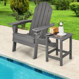 Costway Side Table Indoor Outdoor HDPE Adirondack Square End Table in Grey - thumbnail 3