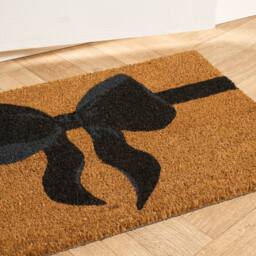 OHS Bow Print Non Slip Coir Mat Doormat Rug in Black - Size: 40 cm x 60 cm - thumbnail 2