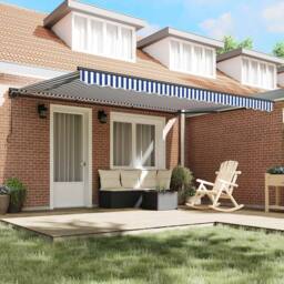 Berkfield Home Retractable Awning Manual Blue & White 450x300 cm - thumbnail 1