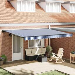 Berkfield Home Retractable Awning Manual Blue & White 450x300 cm - thumbnail 2