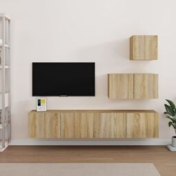 Berkfield Home 4 Piece TV Cabinet Set Sonoma Oak Engineered Wood in Brown - thumbnail 1