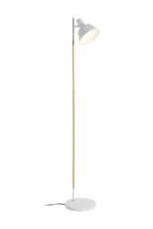 Orsina Slimline Design Of White Wood & Metal Floor Lamp, Sturdy & Stable Bedroom Lamp, Sleek Livingroom Lamp - thumbnail 3