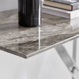 FurnitureboxUK Leonardo Rectangular Marble Effect Glass Top Console Table With Silver Metal Starburst Legs in Grey - thumbnail 4