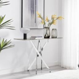 FurnitureboxUK Leonardo Rectangular Marble Effect Glass Top Console Table With Silver Metal Starburst Legs in Grey - thumbnail 2