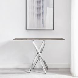 FurnitureboxUK Leonardo Rectangular Marble Effect Glass Top Console Table With Silver Metal Starburst Legs in Grey - thumbnail 3