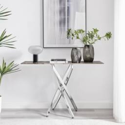 FurnitureboxUK Leonardo Rectangular Marble Effect Glass Top Console Table With Silver Metal Starburst Legs in Grey