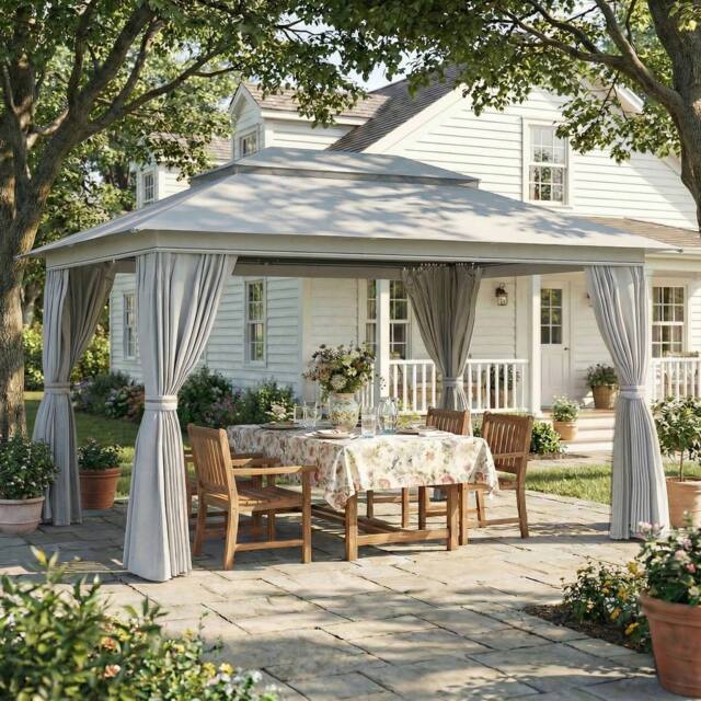 OUTSUNNY 3 x 4 m Outdoor Garden Gazebo with UPF50+ Double Roof, Dark Grey - Size: 4m x 3m