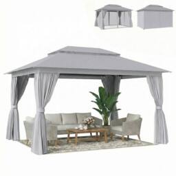 OUTSUNNY 3 x 4 m Outdoor Garden Gazebo with UPF50+ Double Roof, Dark Grey - Size: 4m x 3m - thumbnail 2