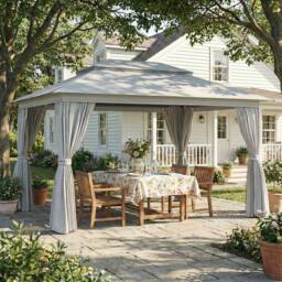 OUTSUNNY 3 x 4 m Outdoor Garden Gazebo with UPF50+ Double Roof, Dark Grey - Size: 4m x 3m - thumbnail 1