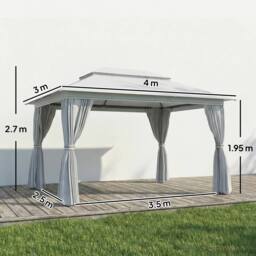 OUTSUNNY 3 x 4 m Outdoor Garden Gazebo with UPF50+ Double Roof, Dark Grey - Size: 4m x 3m - thumbnail 3