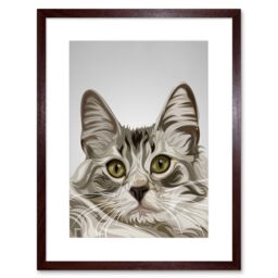 "Artery8 Wall Art Print Cat Grey Art Framed 9x7 inch in Brown - Size: W7"" x H9""" - thumbnail 1
