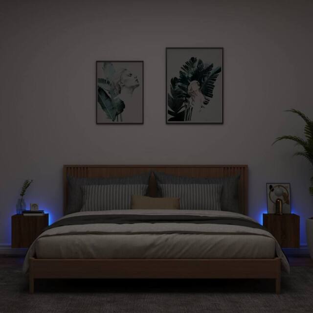 Berkfield Home TV Wall Cabinets with LED Lights 2 pcs Brown Oak 30.5x35x30 cm - image 1