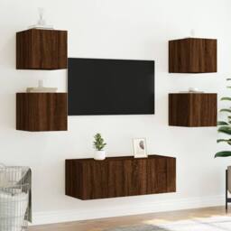 Berkfield Home TV Wall Cabinets with LED Lights 2 pcs Brown Oak 30.5x35x30 cm - thumbnail 5