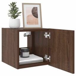 Berkfield Home TV Wall Cabinets with LED Lights 2 pcs Brown Oak 30.5x35x30 cm - thumbnail 6