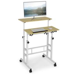 Gymax Standing Desk Rolling Laptop Computer Workstation Height Adjustable in Light Khaki - thumbnail 4