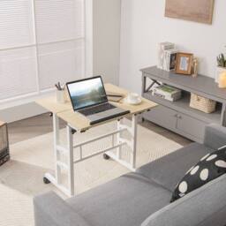 Gymax Standing Desk Rolling Laptop Computer Workstation Height Adjustable in Light Khaki - thumbnail 3