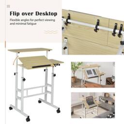 Gymax Standing Desk Rolling Laptop Computer Workstation Height Adjustable in Light Khaki - thumbnail 8