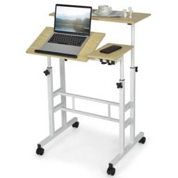 Gymax Standing Desk Rolling Laptop Computer Workstation Height Adjustable in Light Khaki
