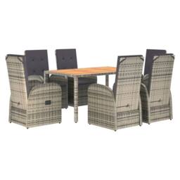 Berkfield Home 7 Piece Garden Dining Set Grey Poly Rattan&Solid Wood Acacia - thumbnail 3