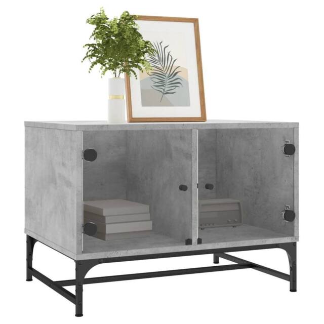 Berkfield Home Modern Coffee Table with Glass Doors Concrete Grey 68.5x50x50 cm - image 1