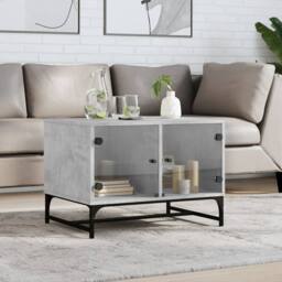 Berkfield Home Modern Coffee Table with Glass Doors Concrete Grey 68.5x50x50 cm - thumbnail 2